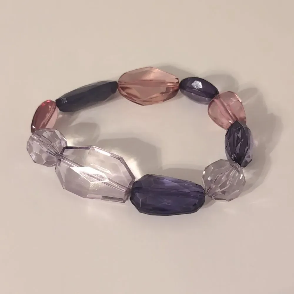 588 Purple and‎ Pink Translucent Faceted Beaded Stretch Bracelet